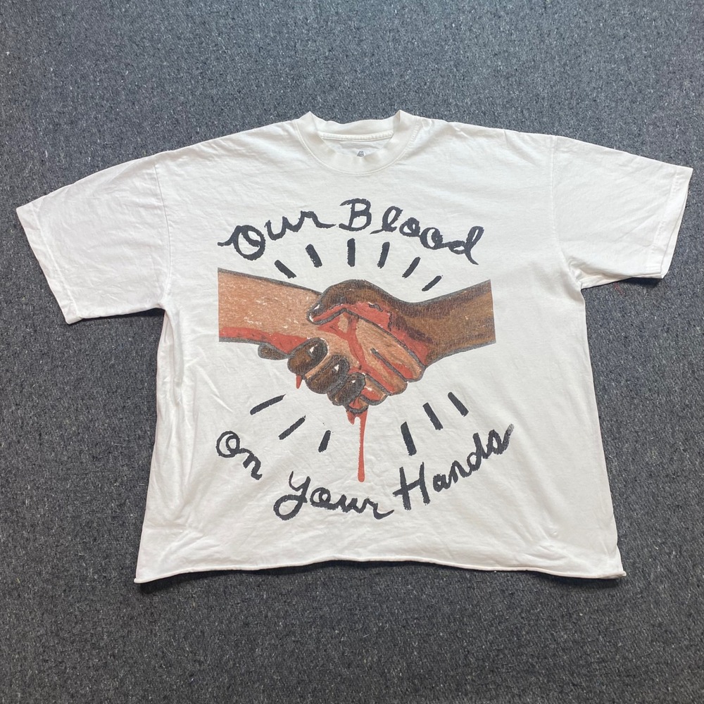 4Hunnid Our Blood On Your Hands TShirt Sz L Mens White Streetwear Graphic Crop